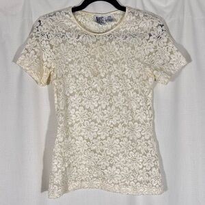 Vintage Mixed Blues Ivory Floral Lace Top